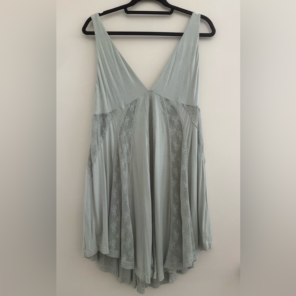 Free People Green Lace Tunic Tank Mini Dress Y2K Babydoll Flowy Coverup Beach - Picture 5 of 12